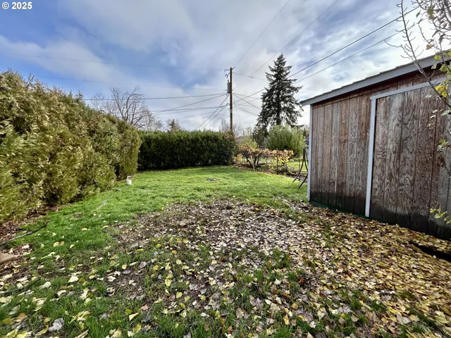 a backyard of a house with lots of green space