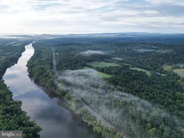 a view of a yard with an ocean and trees