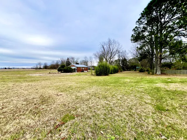 a swimming pool is in a garden