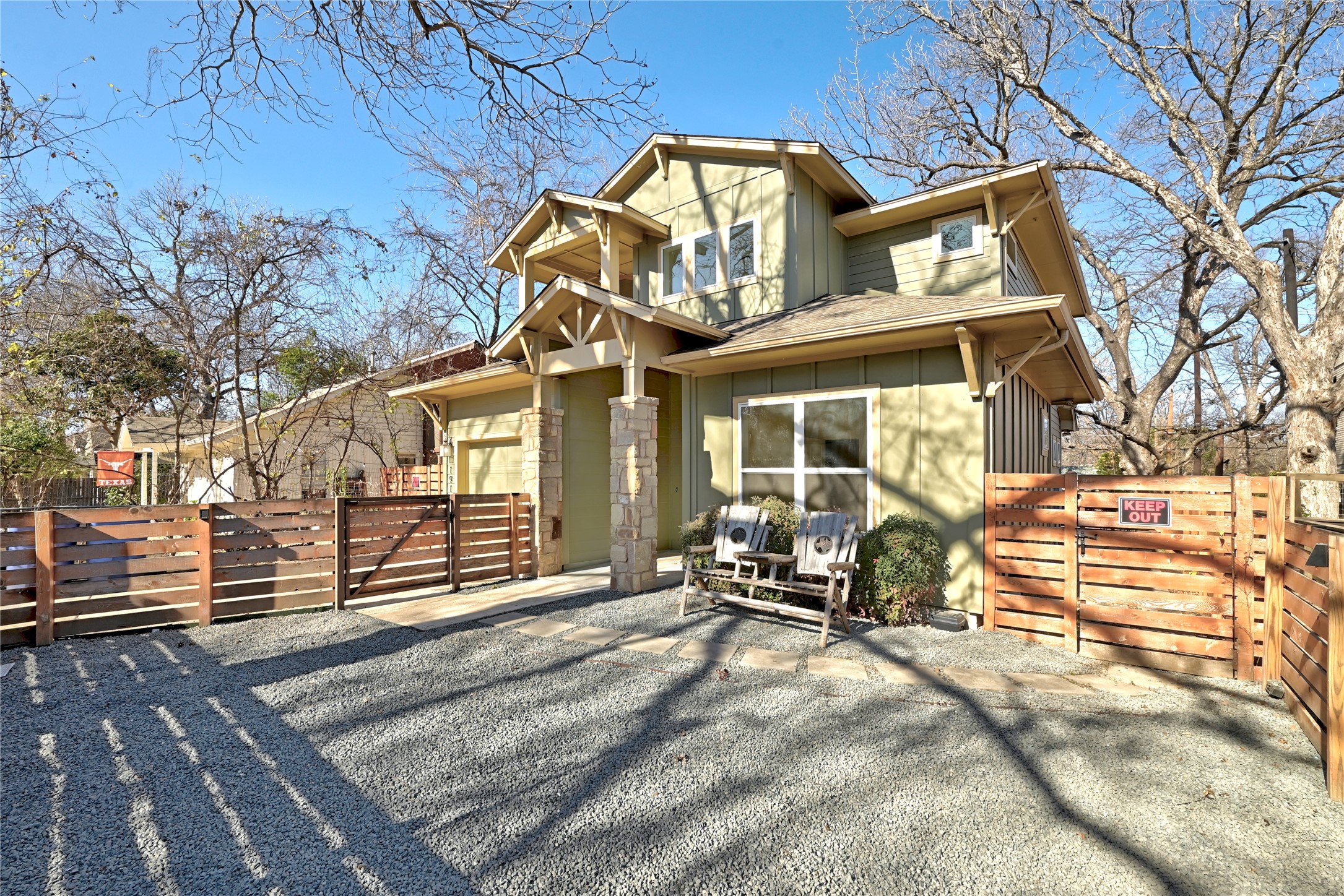 a view of a house with a large window