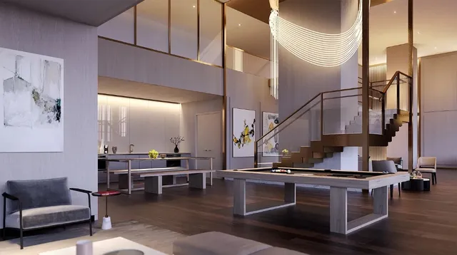 a living room with stainless steel appliances kitchen island granite countertop a stove and a sink