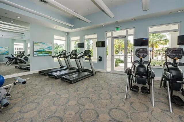 a view of a room with gym equipment