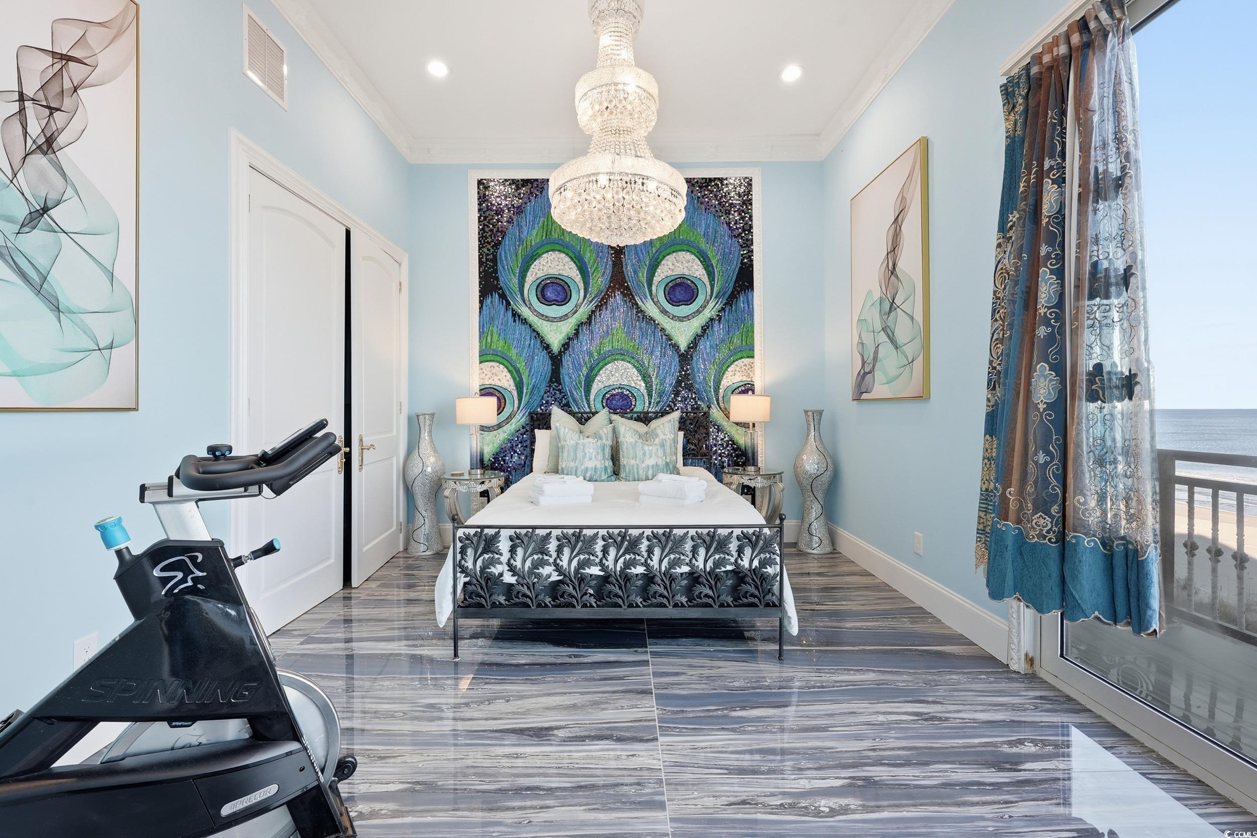 123 Pioneer Loop Georgetown, SC 29440 - Photo 27 of 40 Bedroom featuring a chandelier, crown molding, and recessed lighting