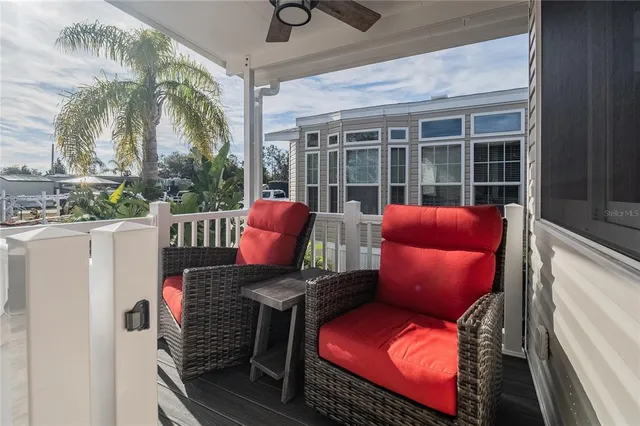 a building outdoor space with patio furniture