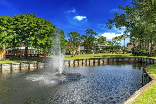 a view of house with river and trees in the background