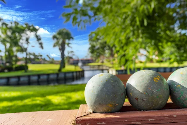 a view of swimming pool with a patio and a garden