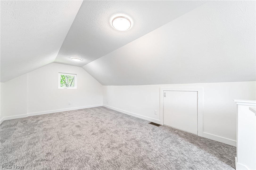 3959 Ardmore Road Cleveland Heights, OH 44121 - Photo 27 of 38 Additional living space featuring lofted ceiling, carpet floors, and a textured ceiling