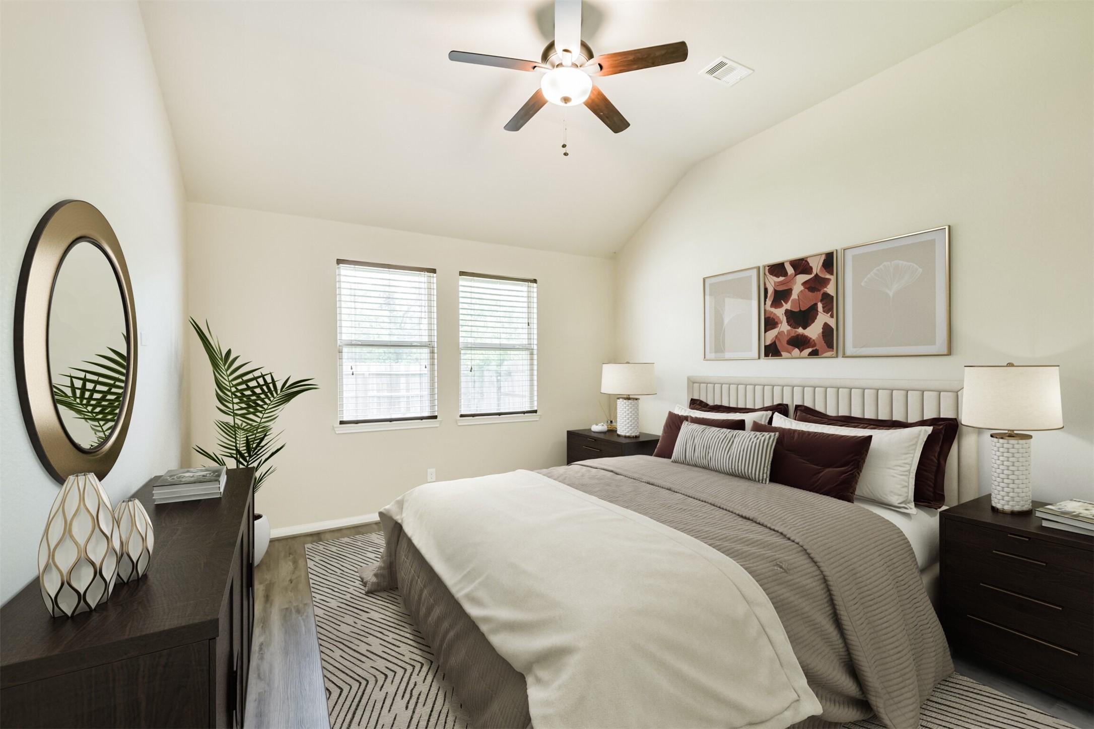 12638 Silver Winter Trail Houston, TX 77014 - Photo 8 of 35 Virtually Staged Primary Bedroom! Note the Recently Installed Luxury Flooring in All Rooms Except for the Game Room to Minimize Upstairs Noises! Located Downstairs Gives This Primary Bedroom Greater Privacy.
