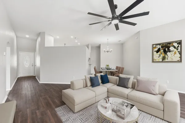 a living room with furniture