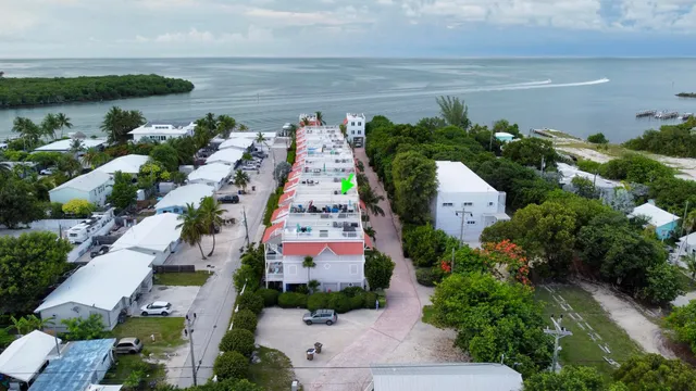 an aerial view of a house with a yard and lake view in back