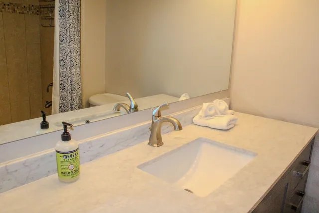 a bathroom with a toilet and a shower