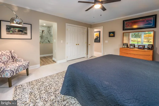 a bathroom with a toilet and a painting on the wall