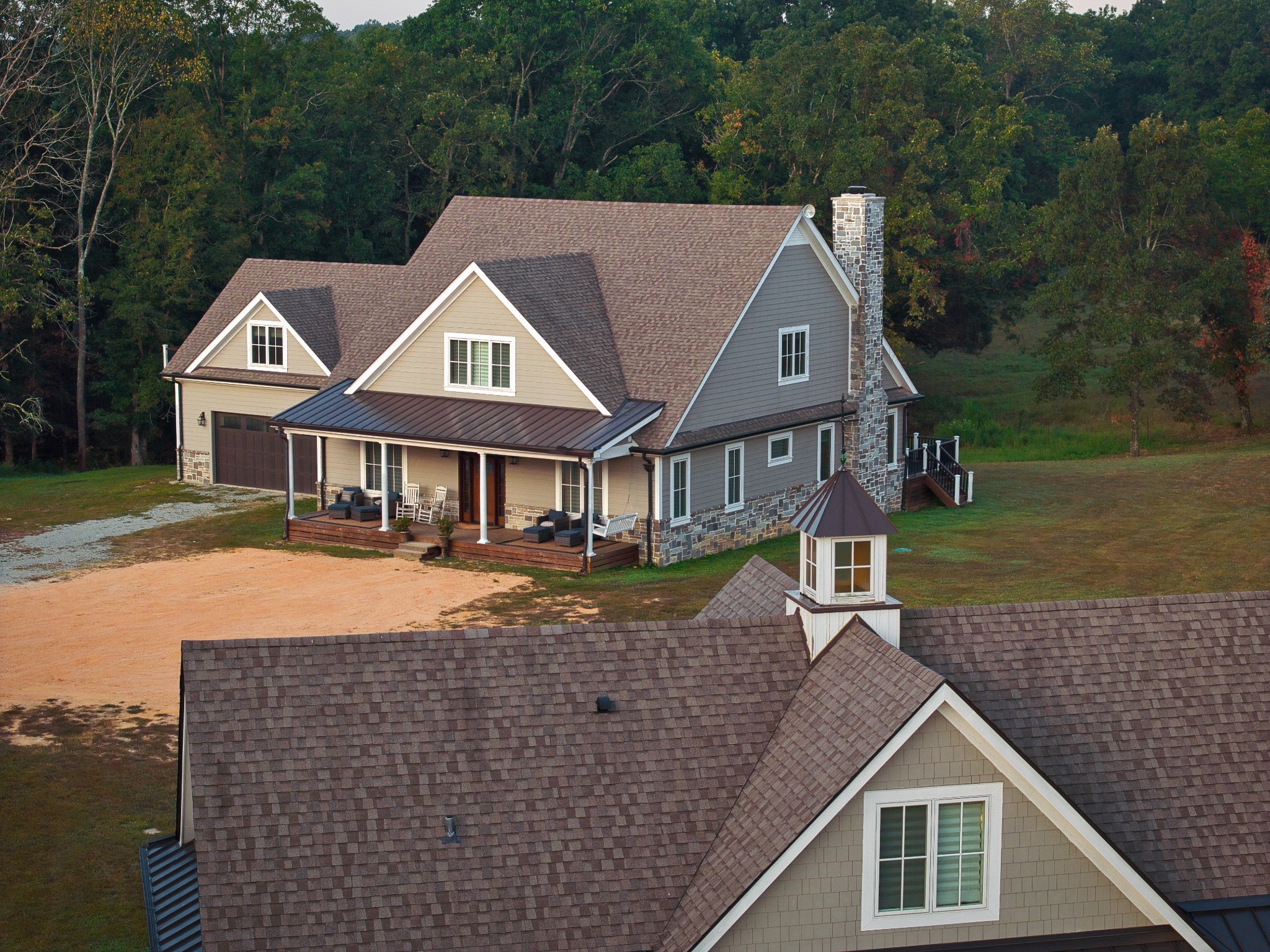 a aerial view of a house yard