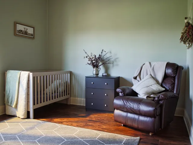 a view of a room with wooden racks