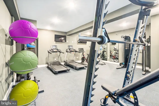 a view of a room with gym equipment