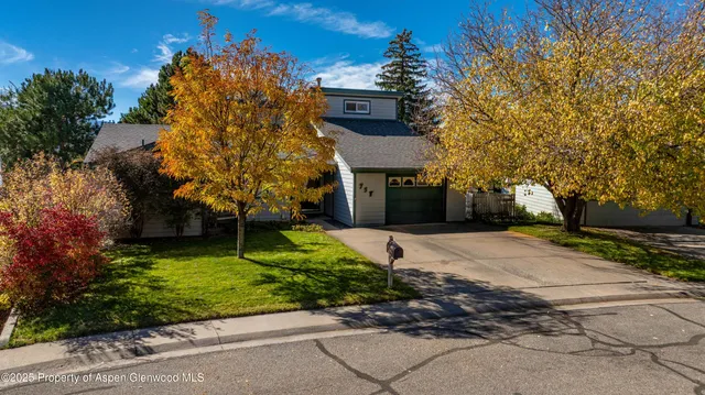a front view of a house with a yard and a garage