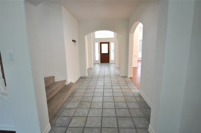 a view of a room with windows