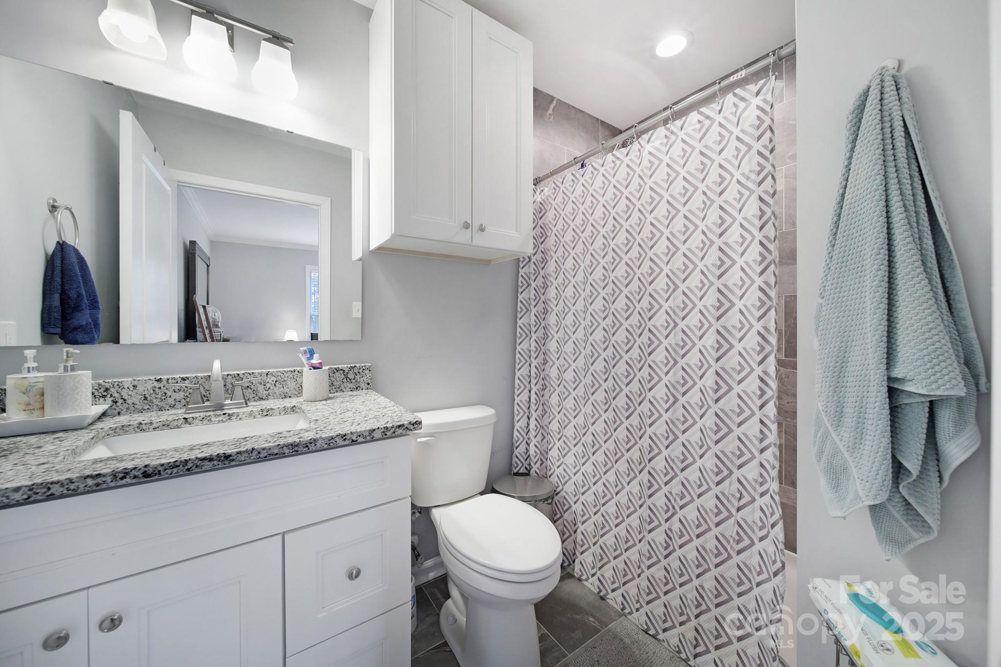 2302 Douglas Road Lancaster, SC 29720 - Photo 17 of 30 a bathroom with a granite countertop sink toilet and shower