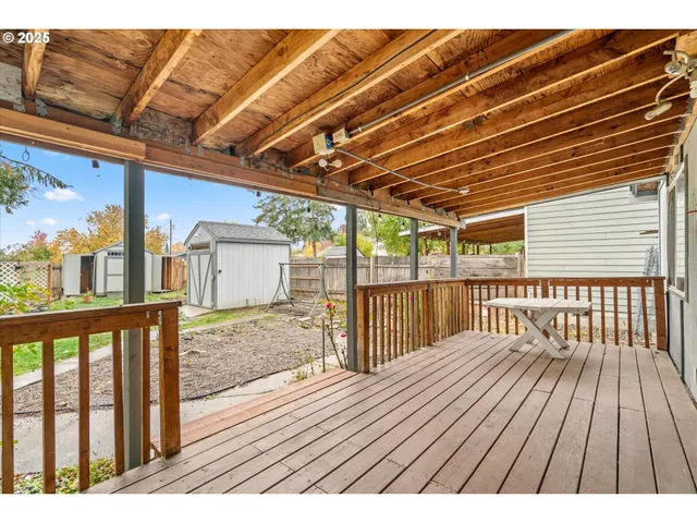 a view of a wooden deck