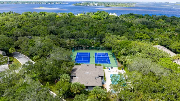 a view of a lake with a outdoor space