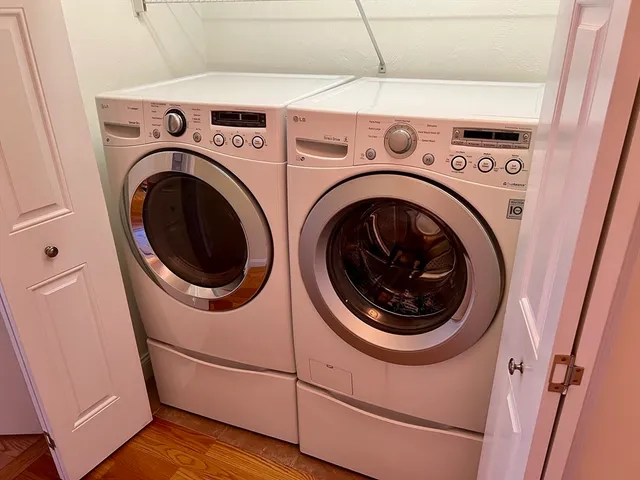 a utility room with dryer and washer