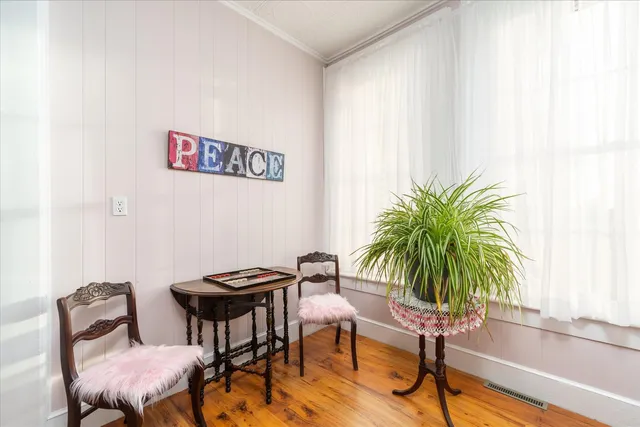 a view of a livingroom with furniture and a potted plant