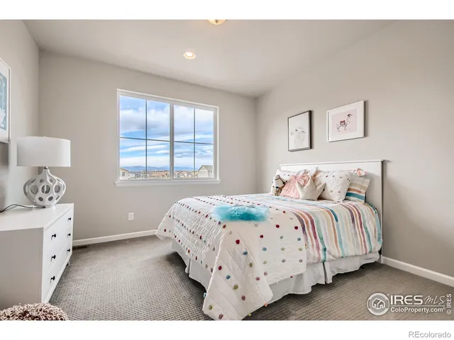 a bedroom with a bed and a cabinets