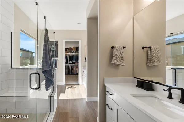 a bathroom with a sink and a shower