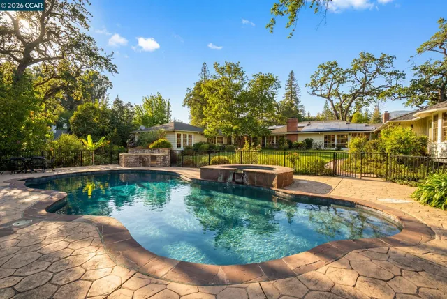 a view of a swimming pool with a patio