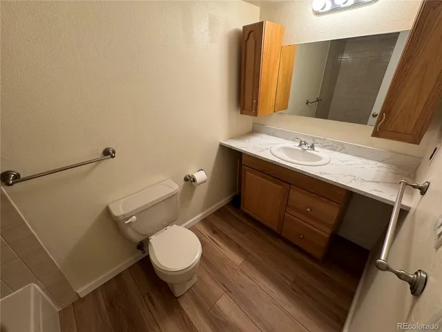 a bathroom with a shower and a toilet