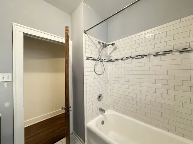 a bathroom with a bathtub