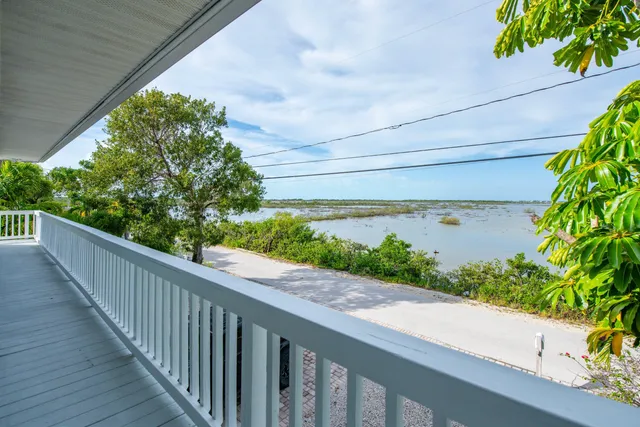 a view of a balcony with flower plants