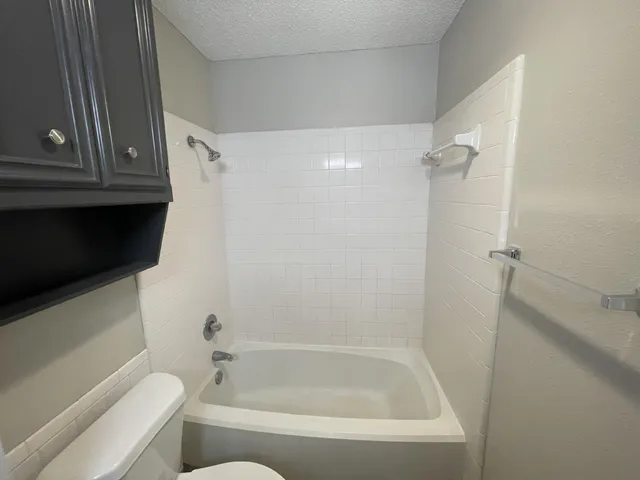 a bathroom with a bathtub