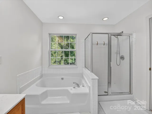 a bathroom with a bathtub and a shower