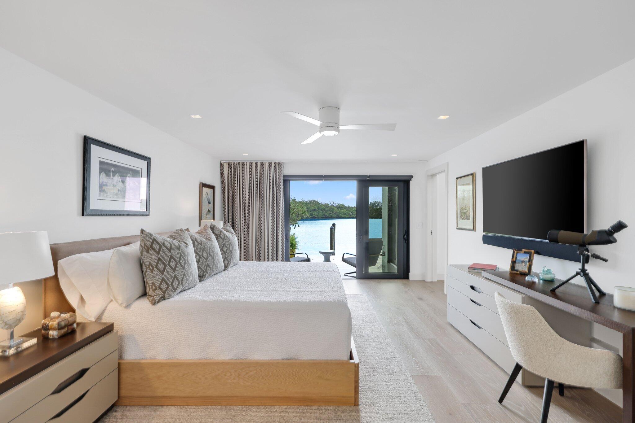 6110 North Ocean Boulevard, Unit 39 Ocean Ridge, FL 33435 - Photo 24 of 59 a bedroom with a bed and a flat screen tv