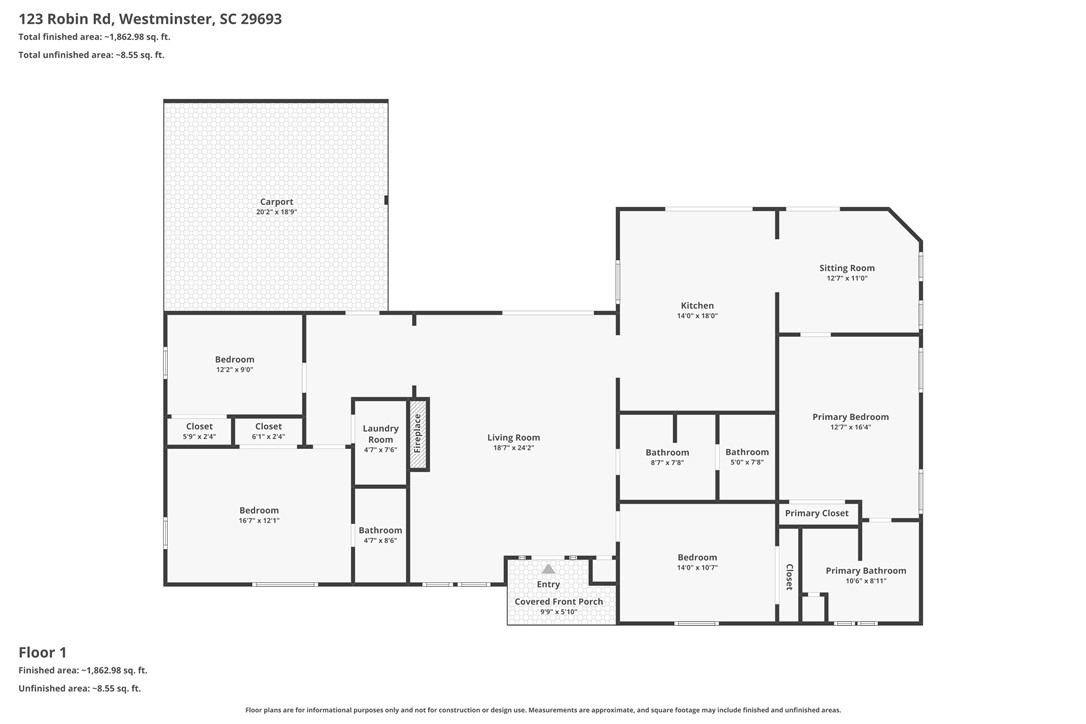 123 Robin Road Westminster, SC 29693 - Photo 50 of 50 A clear and concise floor plan showcases an intuitive layout with distinct living zones and essential spaces.