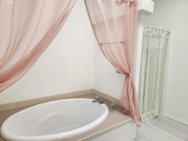 a bathroom with a bathtub and a shower
