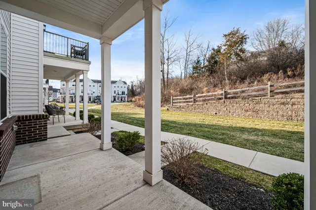 a view of a porch with a backyard