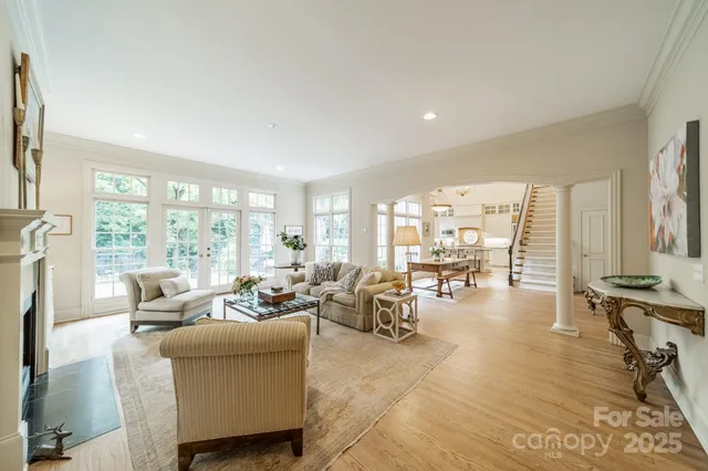 a living room with furniture or couch and a fireplace