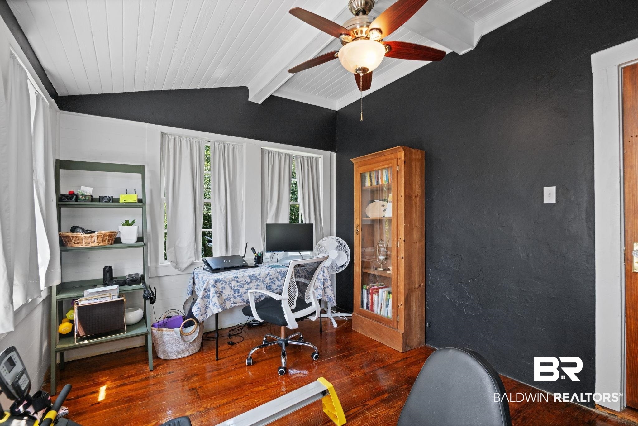 324 4th Street Mobile, AL 36611 - Photo 24 of 28 Office with ceiling fan, lofted ceiling with beams, and wood-type flooring