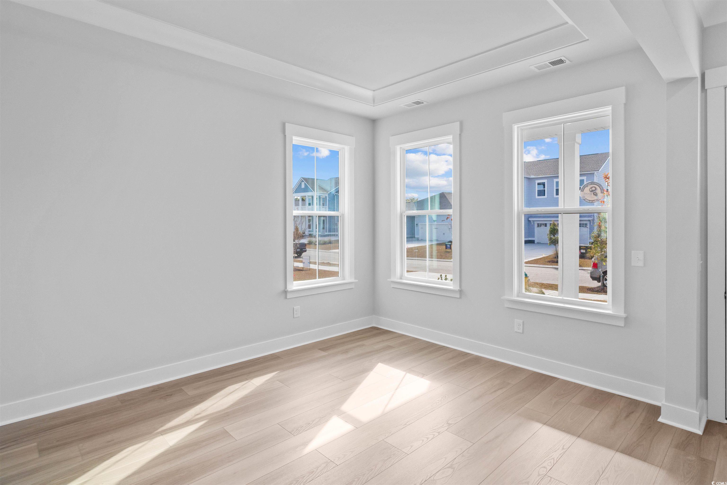 220 Atlantic Breeze Street Myrtle Beach, SC 29572 - Photo 14 of 38 Empty room featuring light wood finished floors, healthy amount of natural light, and a raised ceiling