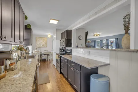 a kitchen with lots of counter top space