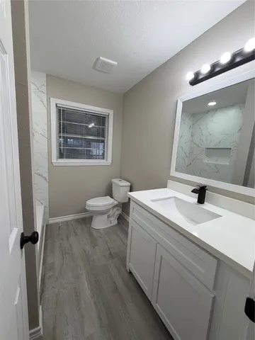 a bathroom with a toilet sink and mirror