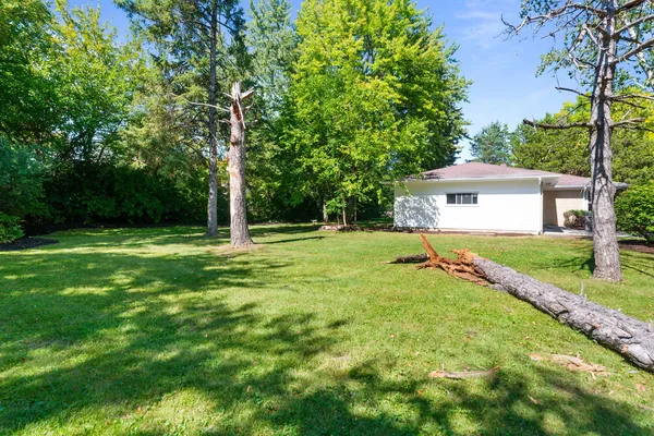 a view of an house with backyard space and garden