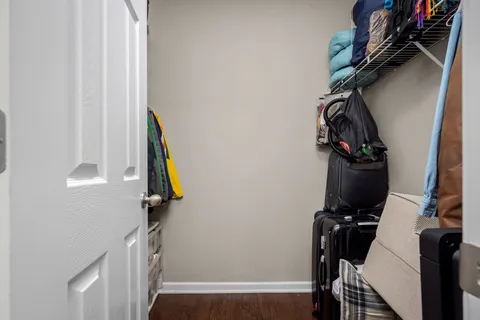 a view of a closet with storage