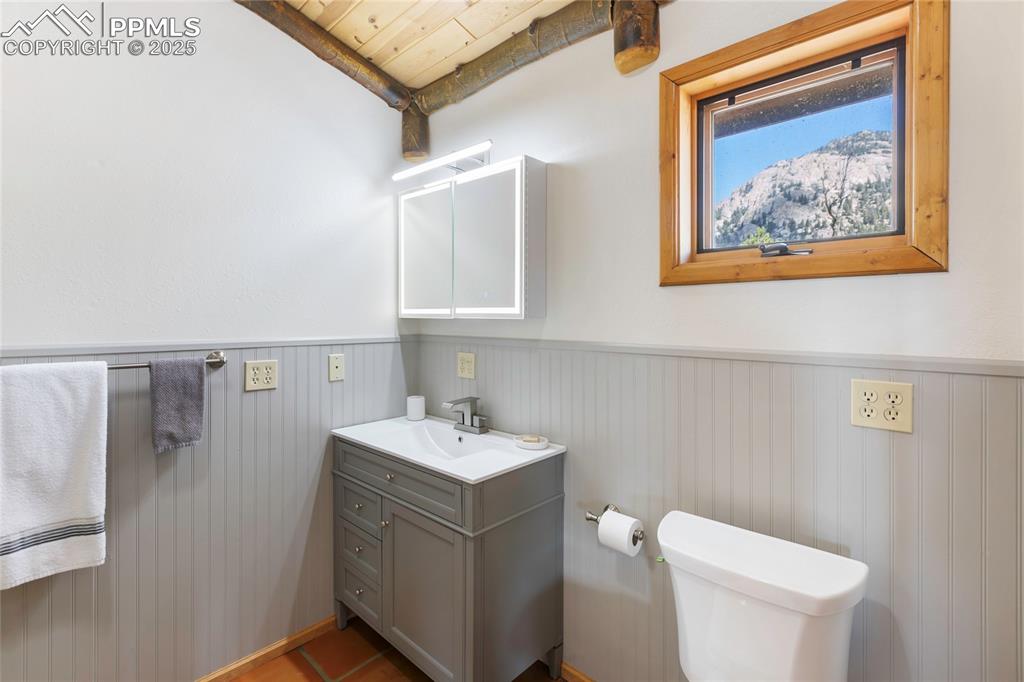 790 Tiara Road Lake George, CO 80827 - Photo 22 of 47 a bathroom with a toilet a sink and mirror