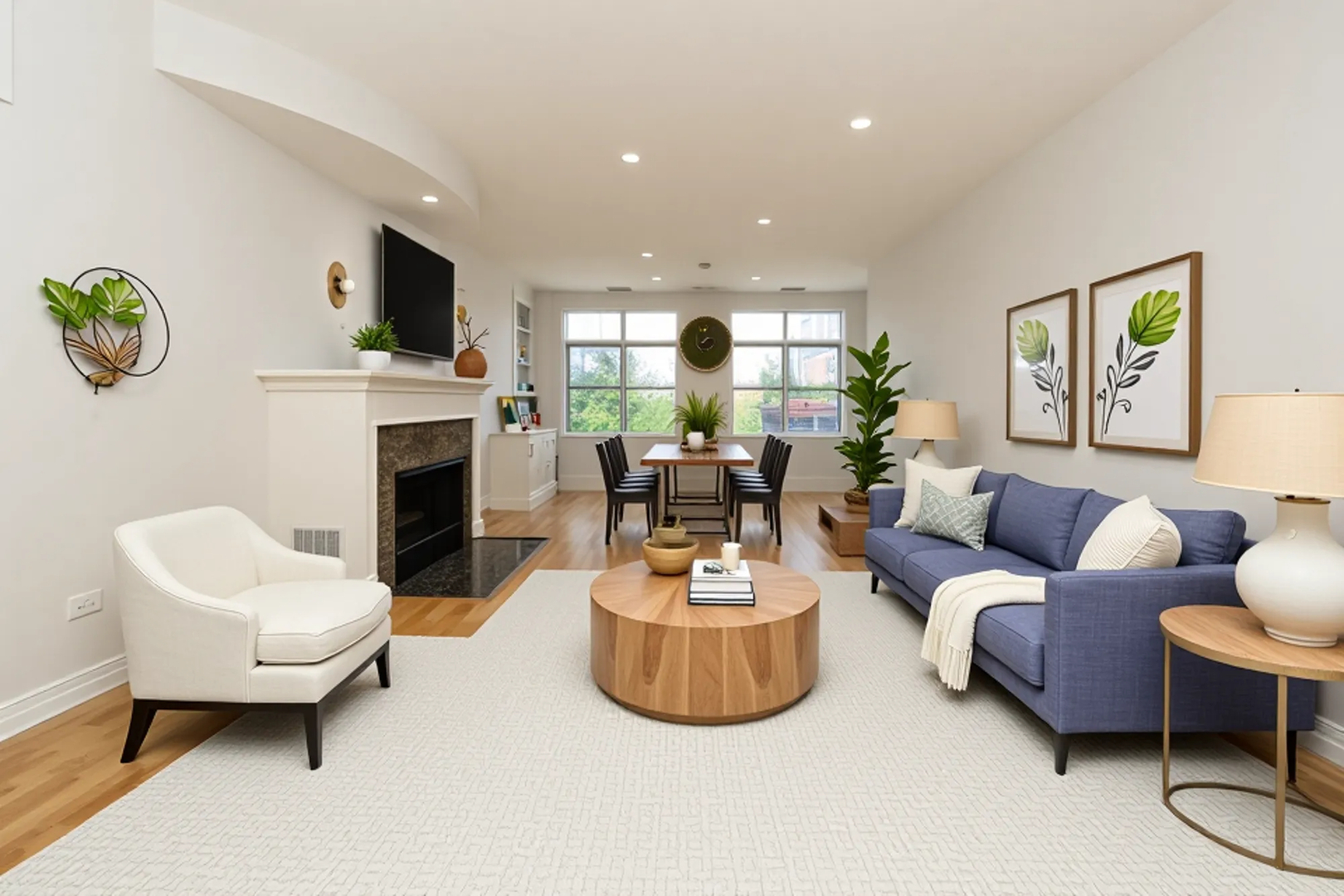 330 North Clinton Street, Unit 303 Chicago, IL 60661 - Photo 2 of 14 a living room with furniture a fireplace and a flat screen tv