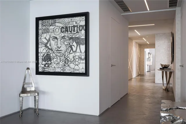 a view of a hallway with workspace