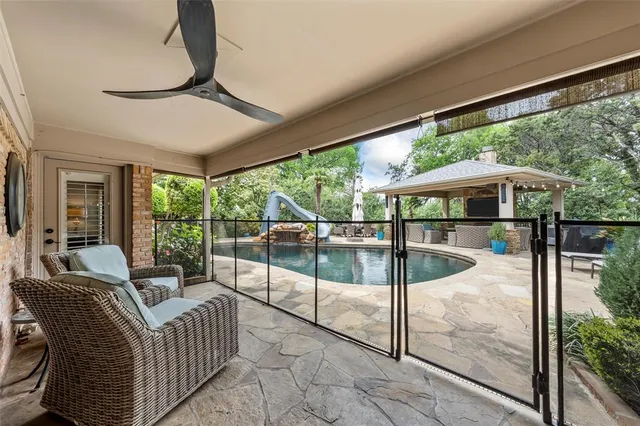 a balcony with furniture