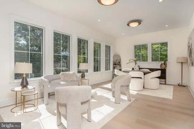 a garden view with a lake